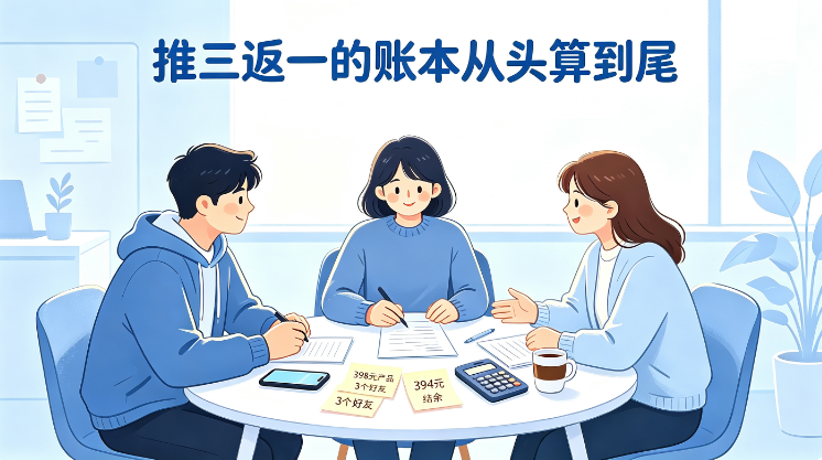 398元产品、3个好友、394元结余:推三返一的账本从头算到尾